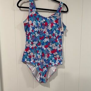 American Threads Blue Floral Swim One Piece
